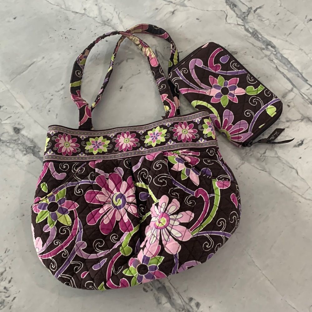 2-PIECE Vera Bradley Set: Shoulder Bag & Zip Wallet, Paisley Purple